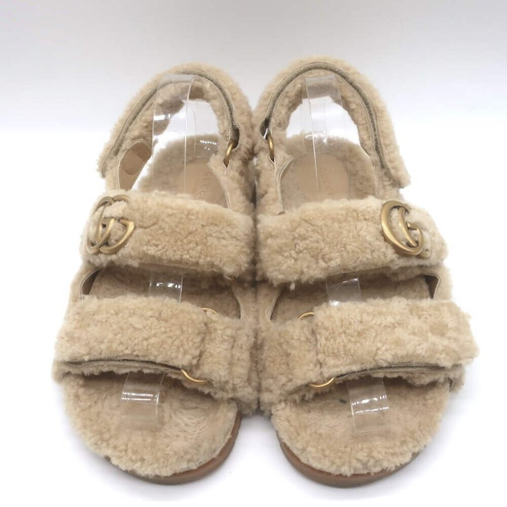 Gucci Double G Shearling Dad Sandals Beige Merino Wool Size 40 - Picture 4 of 16